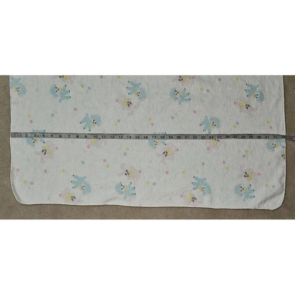 3 VTG Receiving Blankets Lot Blue Sheep Lambs Pink Bunny Rabbits Polka Dot